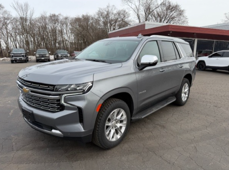 2022 Chevrolet Tahoe Premier in Satin Steel Metallic — front three-quarter view